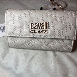 Cavalli Class Ivory Quilted Clutch with Gold Chain. Chanel vibes